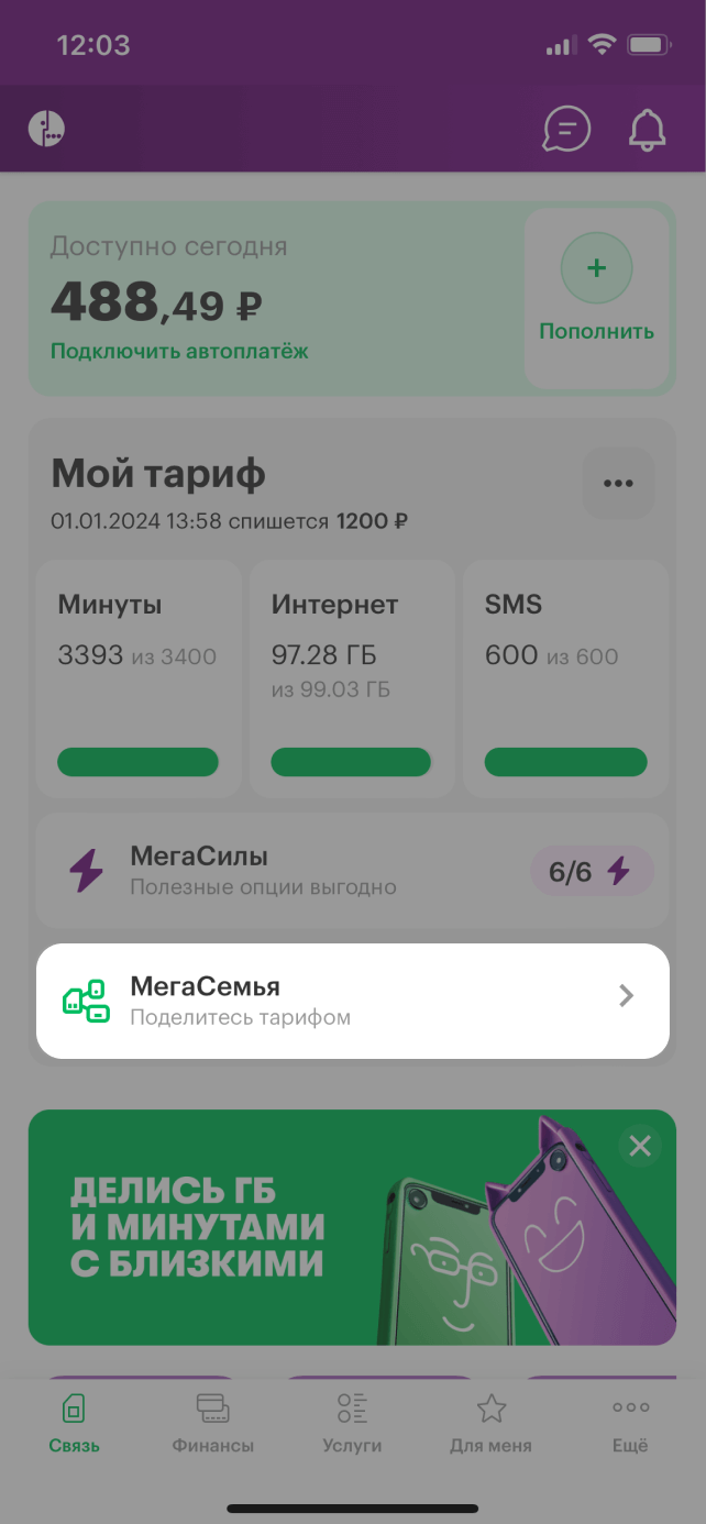 МегаСемья услуга от МегаФона: описание, условия подключения Тамбовская  область